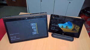 Dell Venue 11 (Docked) and Lenovo Yoga 14 (Tent Mode)